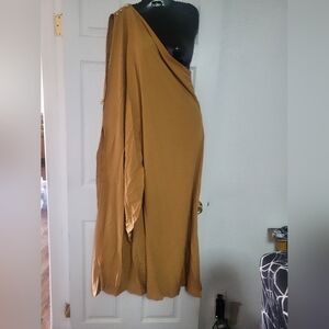 SHEIN Tan One-Shoulder Maxi Dress